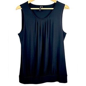 Susan Lawrence Black Drop Neck Pleat Front Sleeveless Blouse L